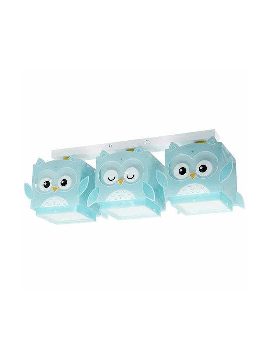 Ango Little Owl Multi Bulbs Kids Lighting Pendant of Plastic 23W with Drive Size E27 In Light Blue Colour 54.5x15cm