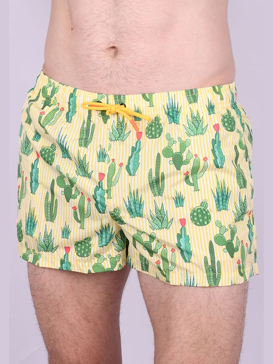 Costum de baie pentru bărbați cu modele de cactus Galben