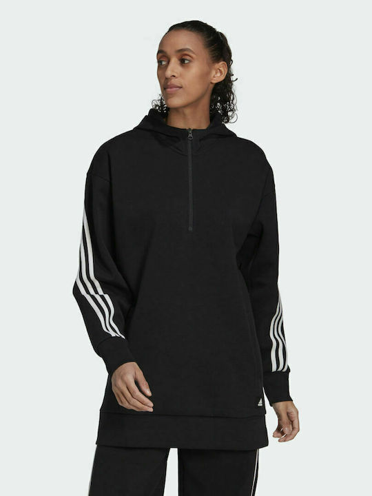 Adidas Future Icons 3-Stripes Μακρύ Γυναικείο Φούτερ με Κουκούλα Μαύρο