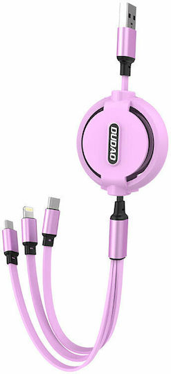 Dudao L8H Retractable USB to micro USB / Type-C / Lightning Cable Μωβ 1.1m