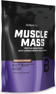 Biotech USA Muscle Mass Drink Powder with Carbohydrates & Creatine Lactose Free with Flavor Vanilla 1kg