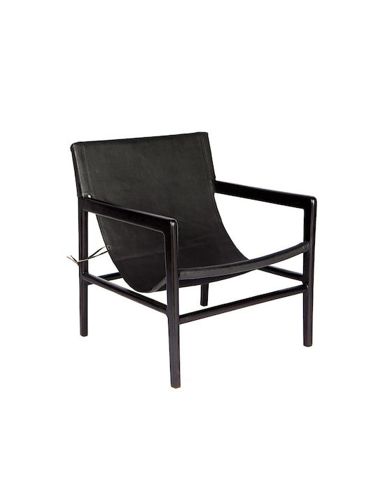 Sessel aus echtem Leder Schwarz 63x70x88cm