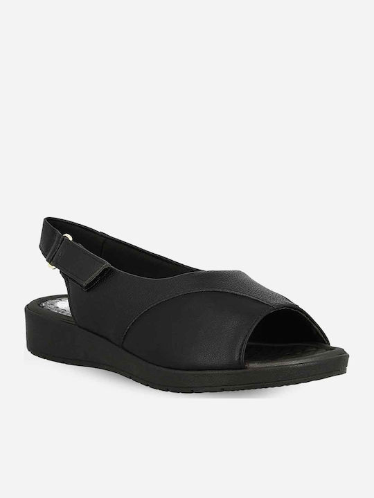 Leder Flache Sandalen für Damen Anatomisch in Schwarz Farbe