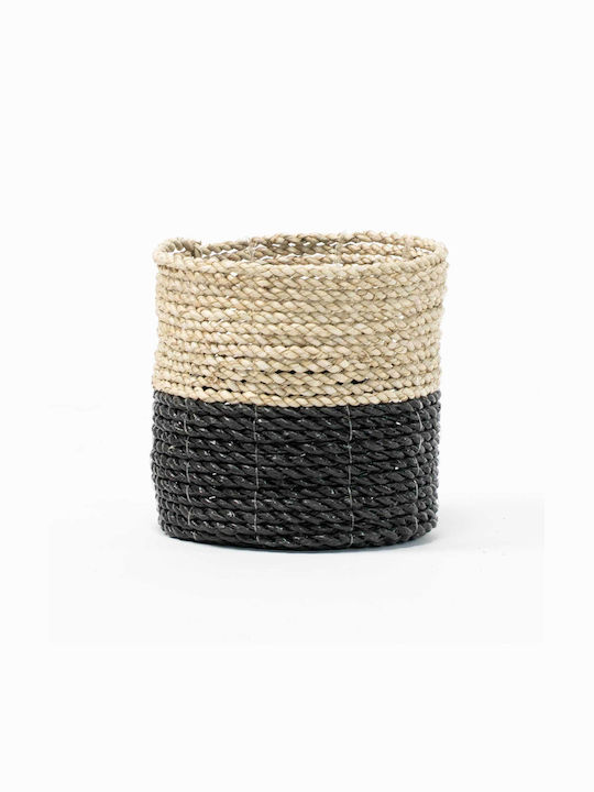 Grass Decorative Basket Wicker with Handles Natural - Black 16x16x15cm Supergreens