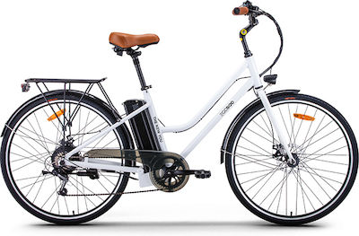 Egoboo City Mj1 26" Λευκό Ηλεκτρικό Ποδήλατο Πόλης με Ταχύτητες και Δισκόφρενα