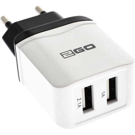 2GO Charger Without Cable with 2 USB-A Ports Whites (795999)
