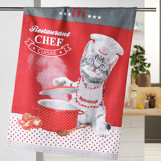 Chatouille Tea Towel from 100% Cotton in Red Color 50x70cm