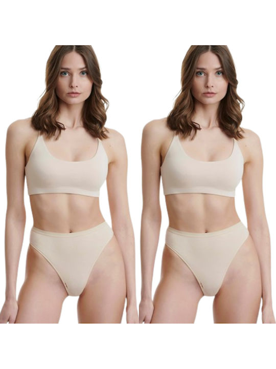 Bamboo Talie înaltă Femei Brazilia 2Pack Beige