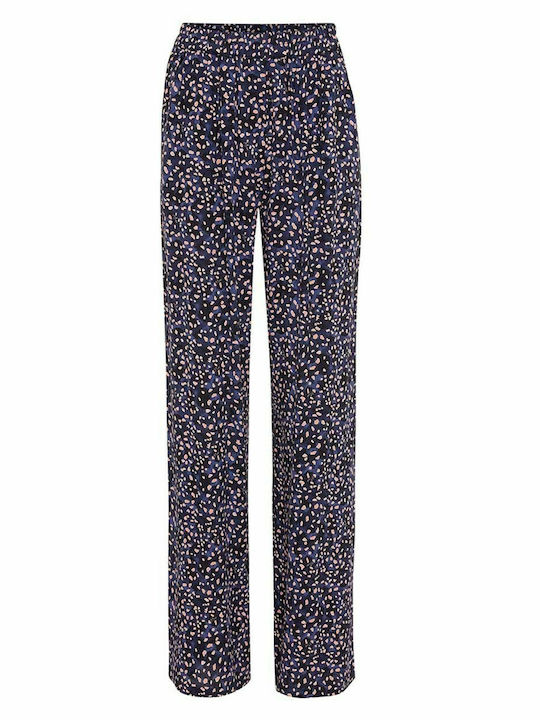 Mexx Women's Fabric Trousers with Elastic in Wide Line Blue