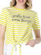 Colin's Women's Summer Blouse Cotton Short Sleeve Striped Yellow