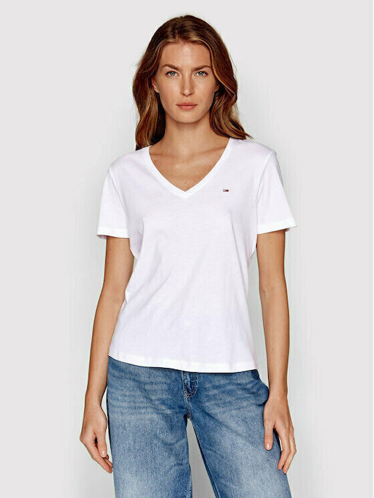 Tommy Hilfiger Γυναικείο T-shirt με V Λαιμόκοψη Λευκό