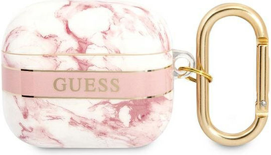 Guess Marble Strap Θήκη Σιλικόνης με Γάντζο σε Ροζ χρώμα για Apple AirPods 3