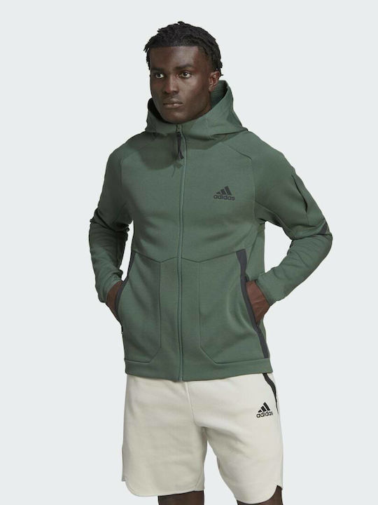 Adidas Designed for Gameday Ανδρική Ζακέτα με Φερμουάρ και Κουκούλα Green Oxide