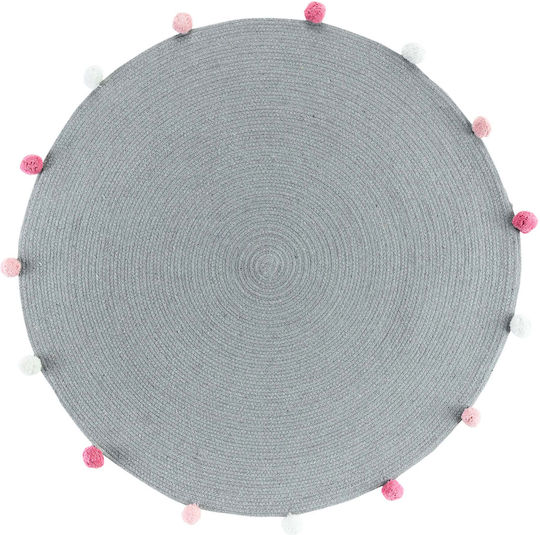 Pompom Party Παιδικό Χαλί Γκρι Στρογγυλό με Διάμετρο 90cm