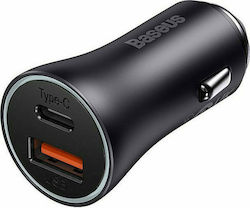 Baseus Car Charger Gray Golden Contactor with Ports: 1xUSB 1xType-C