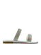 Leather Women's Flat Sandals in Silver Color