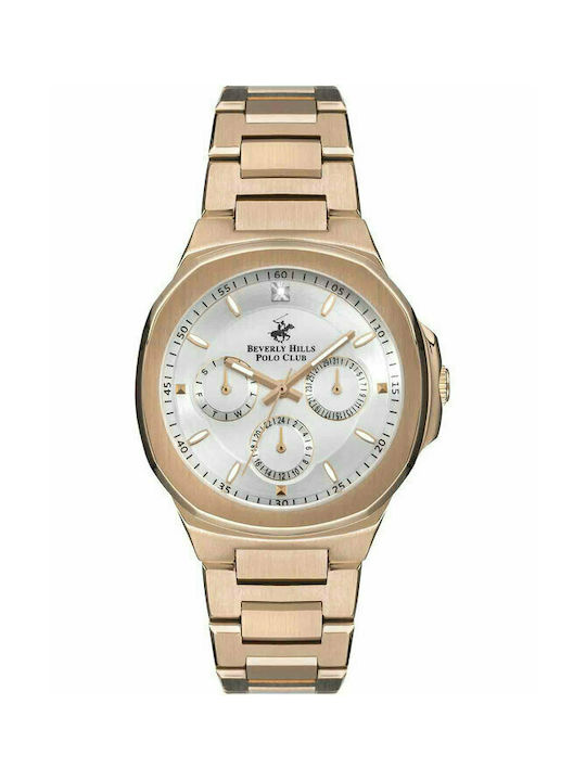 Beverly Hills Polo Club Diamonds Watch Chronograph with Pink Gold Metal Bracelet