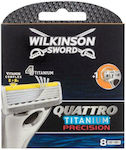 Wilkinson Sword Quattro Titanium Precision Replacement Heads with 4 Blades & Lubricating Tape 8pcs