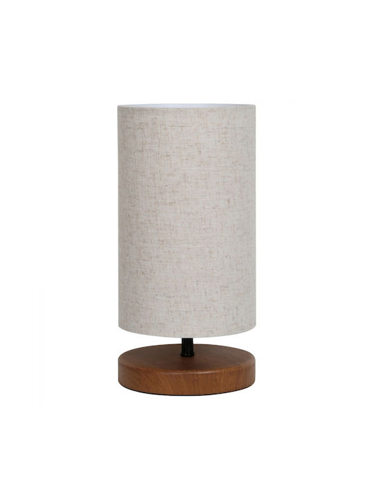 HomeMarkt Wooden Table Lamp for E14 Fitting LED with Grey Shade and Brown Base