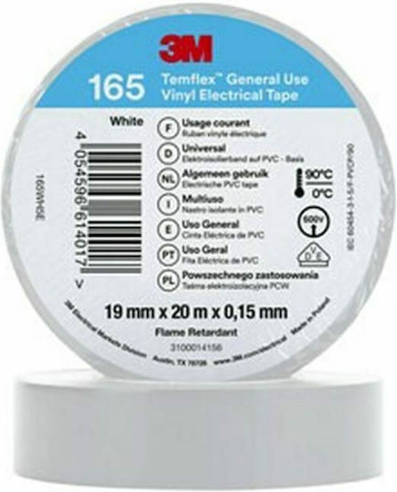 3M Μονωτική Ταινία 19mm x 20m Temflex 165 Λευκή