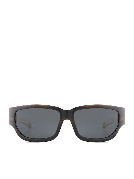 Daponte Men's Sunglasses with Brown Wooden Frame and Gray Polarized Lens DAP01E 4