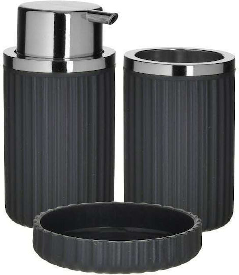 Click Badezimmer-Accessoire-Set Kunststoff Schwarz 3Stück