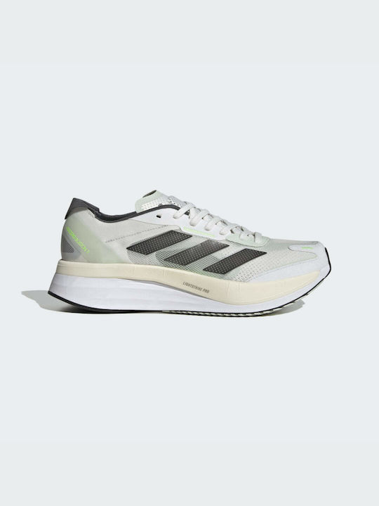 Adidas Adizero Boston 11 Ανδρικά Αθλητικά Παπούτσια Running Crystal White / Night Metallic / Linen Green