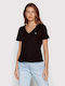 Tommy Hilfiger Damen T-Shirt mit V-Ausschnitt Schwarz