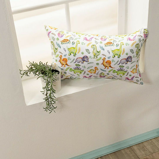 Teoran Față De Pernă Decorativă Pentru Copii Dino Albă 50x30cm