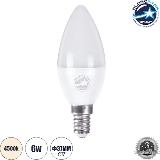 GloboStar LED Bulb 6W 100mm for Socket E14 and Shape C37 Natural White 678lm
