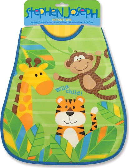 Stephen Joseph Monkey Bib Plastic with Hoop & Loop Fastener & Pocket Multicolored