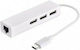 Devia Leopard Hub 3 Porturi USB 2.0 cu Conectare USB-C Ethernet Alb