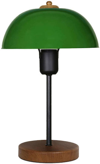 Freebox Holz Vintage Tischlampe für E27 Fassung mit Grün Schirm und Schwarz Fuß