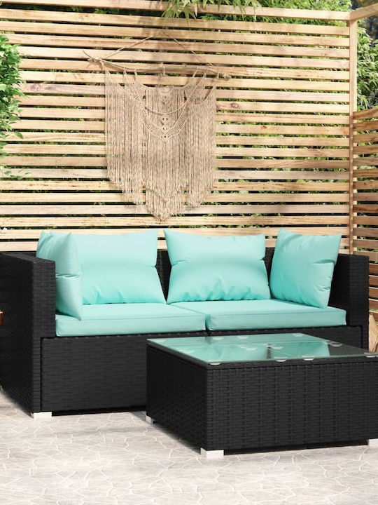 Set Cameră De Zi Pentru Exterior 3 Piese Negru Cu Perne