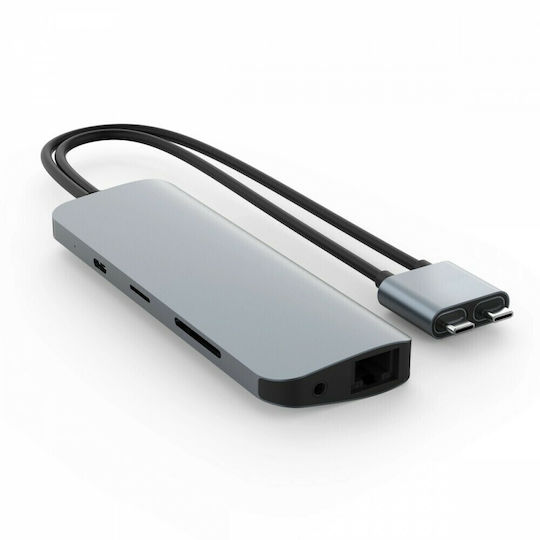 Hyper HyperDrive VIPER 10-in-2 Двоен USB-C Докинг станция с HDMI 4K PD Етърнет Сив