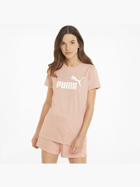 Puma Essentials Logo Heather Γυναικείο Αθλητικό T-shirt Ροζ