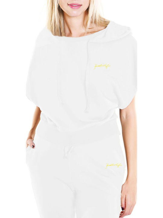 Women's Summer Crop Top Cotton Short Sleeve with Hood Beige