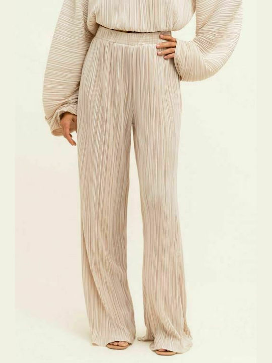 Rut & Circle Γυναικεία Ψηλόμεση Υφασμάτινη Παντελόνα με Λάστιχο σε Μπεζ Χρώμα