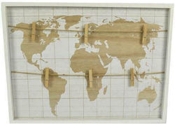 Cork Notice Board World Map with 6 clips 40x30cm