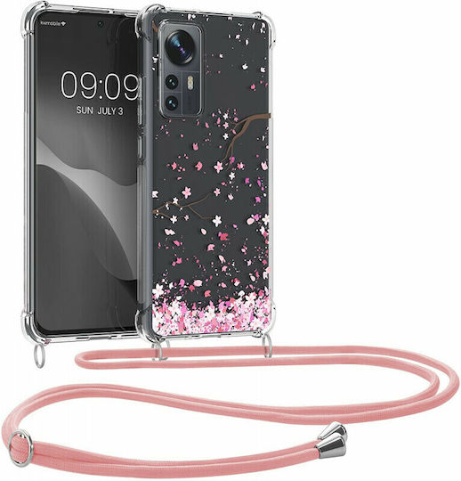 KWmobile Cherry Blossoms Back Cover Silicone with Strap Pink / Dark Brown / Transparent (Xiaomi 12 / 12X)
