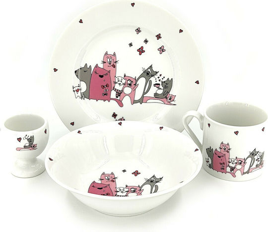 SP Tableware Σετ Φαγητού Cats από Πορσελάνη Λευκό 4τμχ