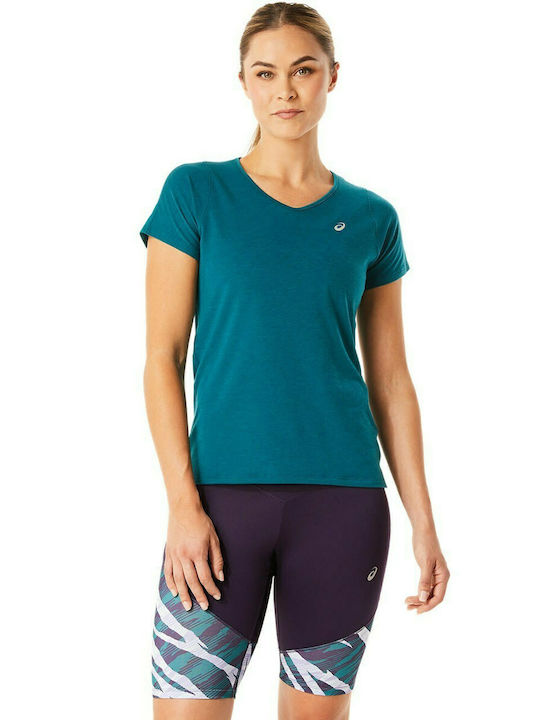 ASICS Damen Sportlich T-shirt mit V-Ausschnitt Blau