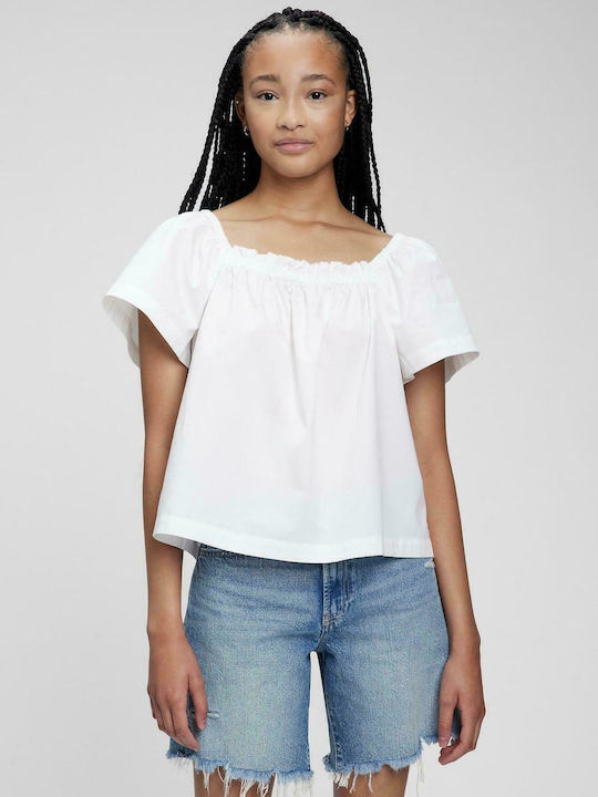GAP Women's Summer Blouse Cotton Short Sleeve White