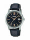 Casio Herrenuhr 37mm Batterie mit Schwarz Lederarmband