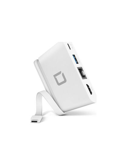 Dicota USB-C Докинг станция с HDMI 4K PD Етърнет Бял (D31730)