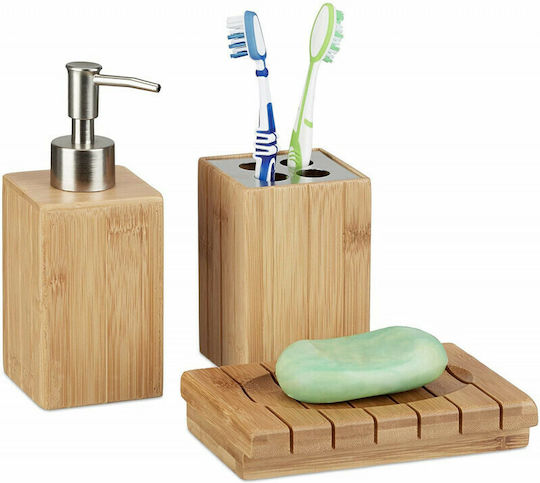 Relaxdays Set Accesorii Baie Bambus Maro 3buc Relaxdays Set Accesorii Baie Bambus Maro 3buc