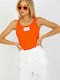 Och Bella Women's Summer Blouse Cotton Sleeveless Orange