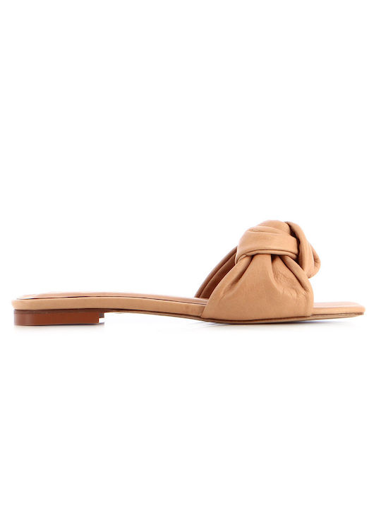 Guy Laroche Leather Women's Flat Sandals in Tabac Brown Color