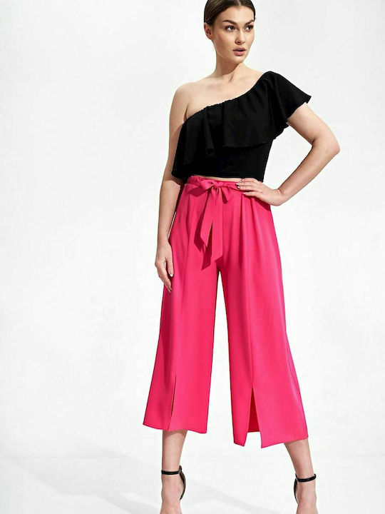 Figl Γυναικεία Ψηλόμεση Υφασμάτινη Παντελόνα με Λάστιχο σε Φούξια Χρώμα