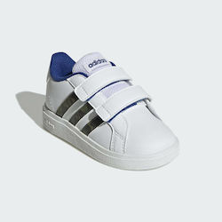 Adidas Grand Court Lifestyle Kids Sneakers with Hoop & Loop Closure Cloud White / Green Oxide / Royal Blue